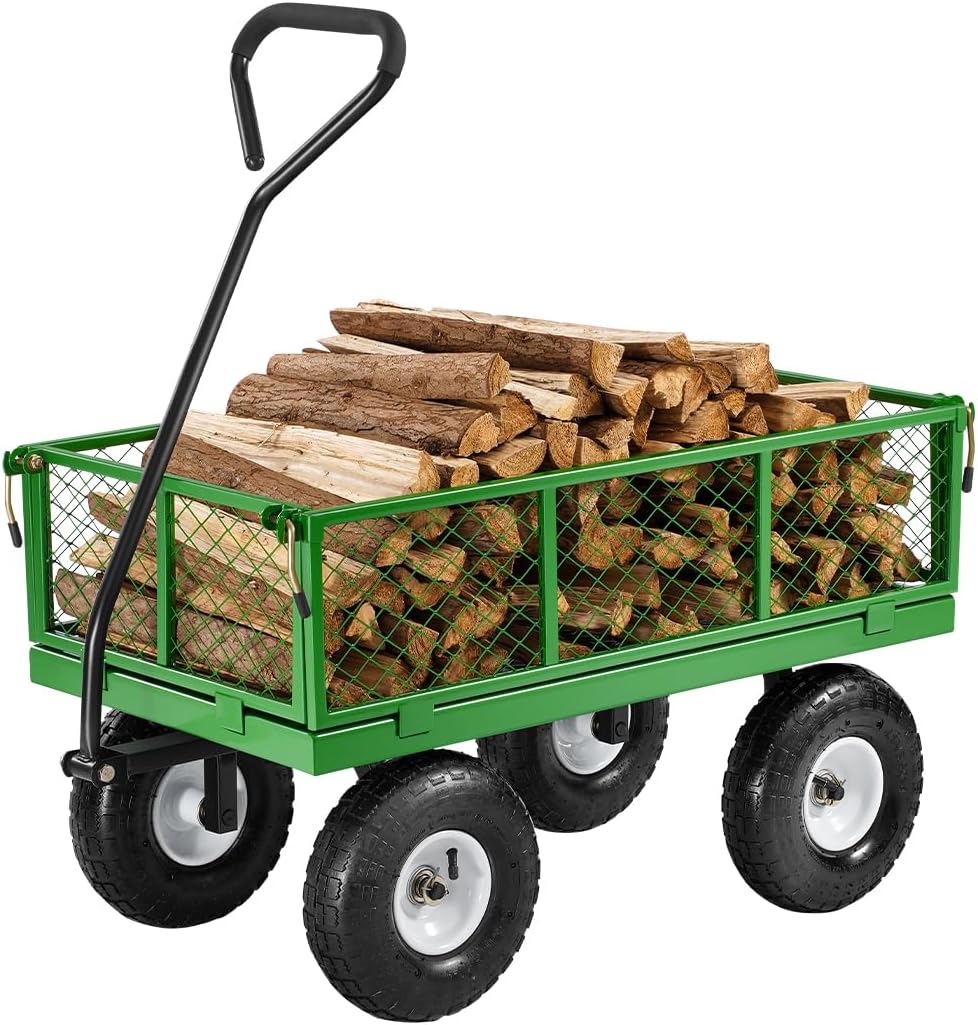 1200-pound steel garden cart, heavy-duty capable of pulling garden truck, two-in-one outdoor metal multi-functional cargo vehicle for garden, equipped with 13-inch all-terrain tires, detachable mesh side panels and 180° rotating handle - Image 2