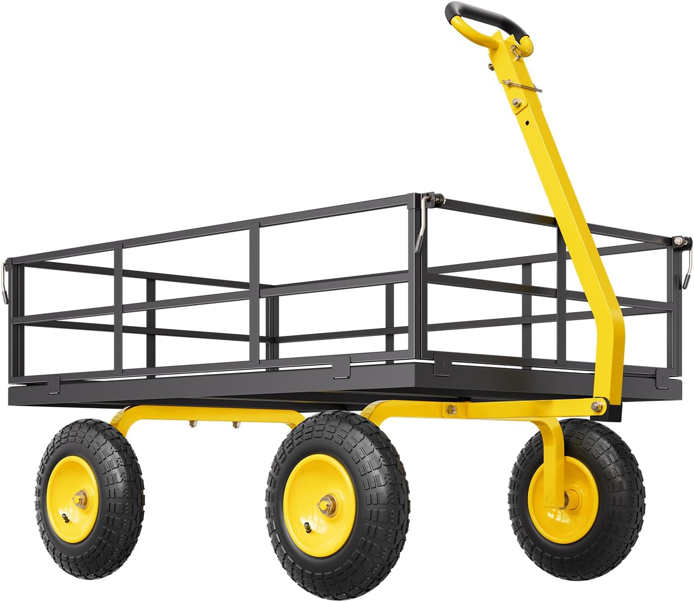 1200-pound steel garden cart, heavy-duty capable of pulling garden truck, two-in-one outdoor metal multi-functional cargo vehicle for garden, equipped with 13-inch all-terrain tires, detachable mesh side panels and 180° rotating handle - Image 3