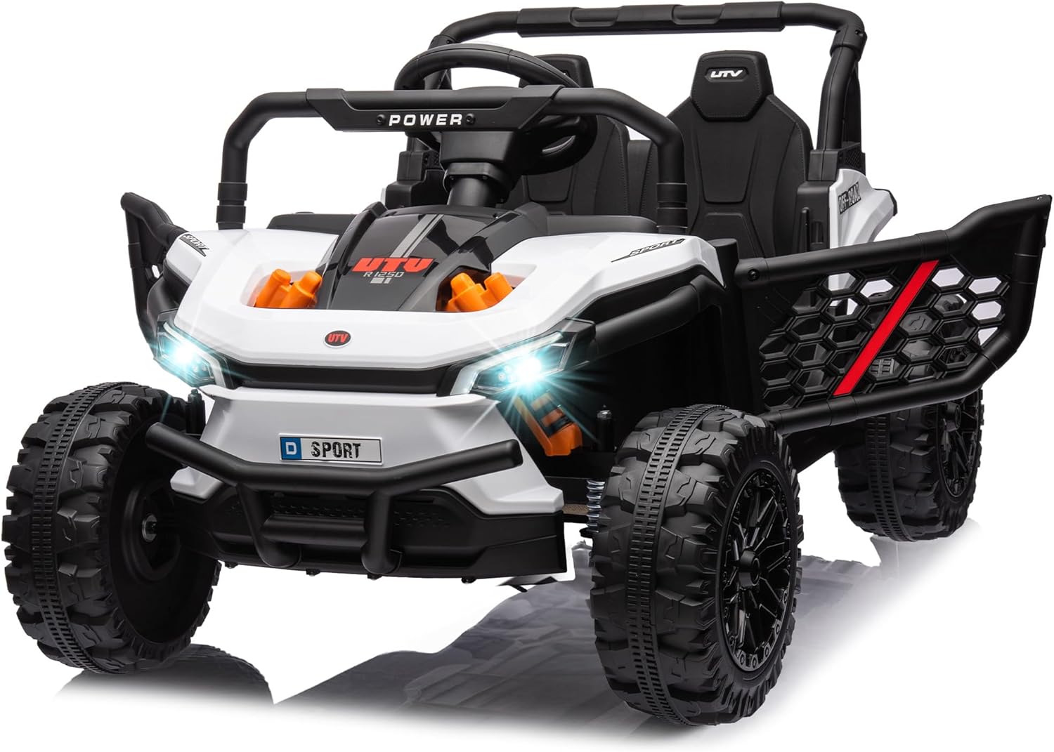 12-volt UTV scooter electric children's play vehicle, single-seat, equipped with a parent remote control, hinged doors, LED lights and Bluetooth MP3 player (white) - Image 3