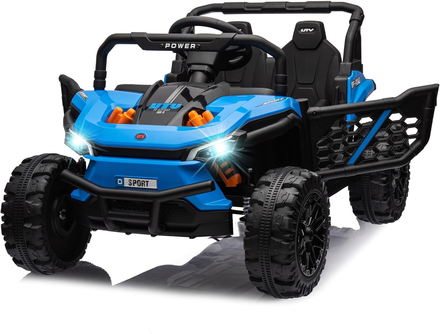 12-volt UTV scooter electric children's play vehicle, single-seat, equipped with a parent remote control, hinged doors, LED lights and Bluetooth MP3 player (white) - Image 4