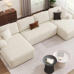 126.2 inches, modular U-shaped deep-set sofa, thick velvet mattress sofa bed, suitable for living room, no assembly required (beige)