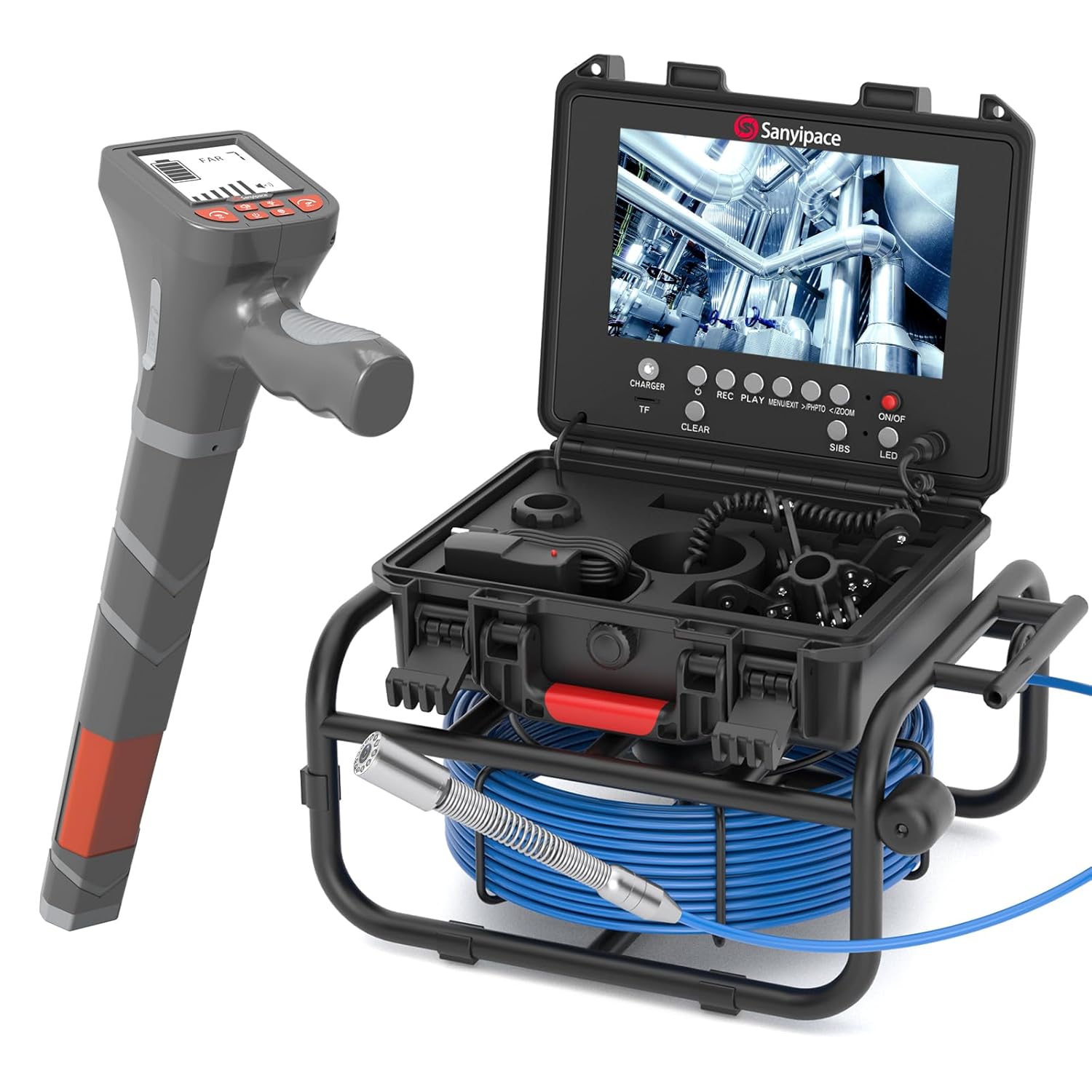 100 feet / 30 meters, 23 mm / 0.9 inches full HD sewer inspection camera, 5x zoom, distance counter, 9-inch IPS screen, digital video recorder and voice recorder, 16GB memory card, suitable for sewer lines, pipes, ventilation ducts, piping systems, p - Image 4