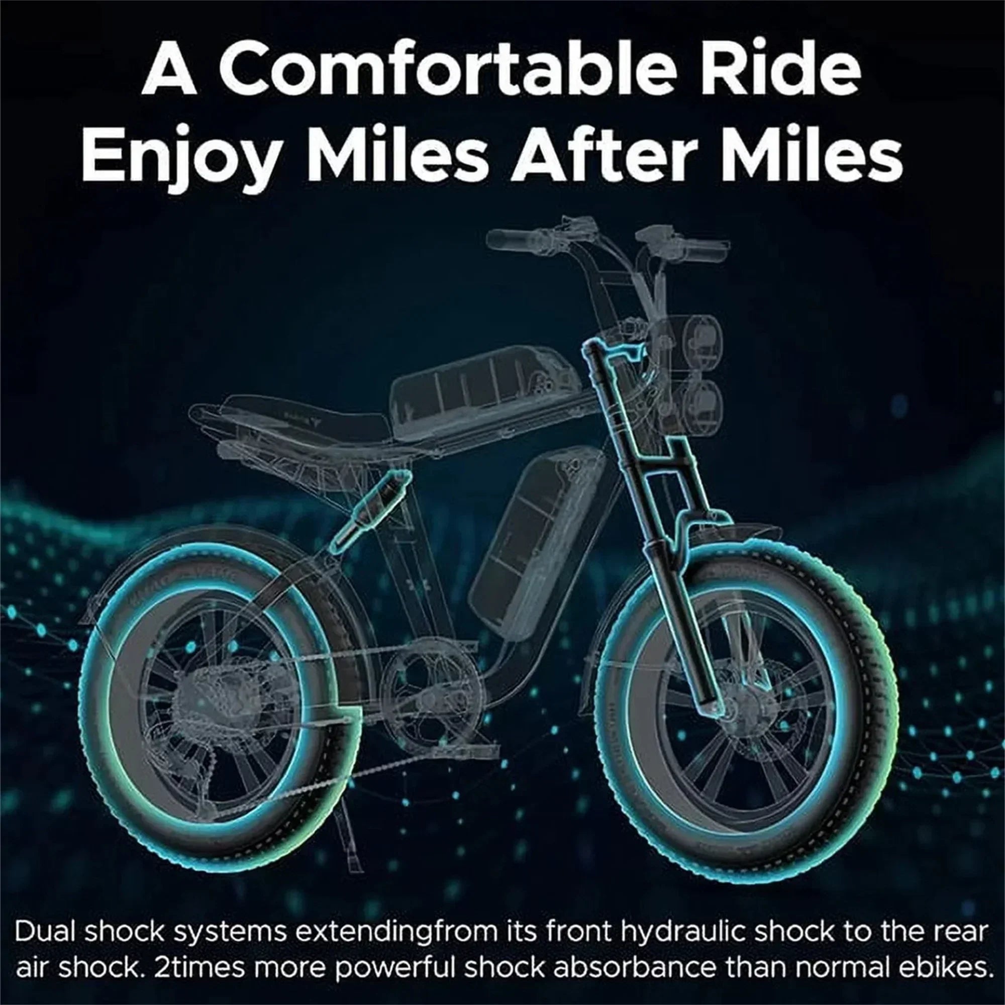 1000W Electric Bike for Adults, Retro-Style, 28mph, 94 Miles Range, 20′′x4.0′′ Fat Tires, Full Suspension, UL Certified - Image 6